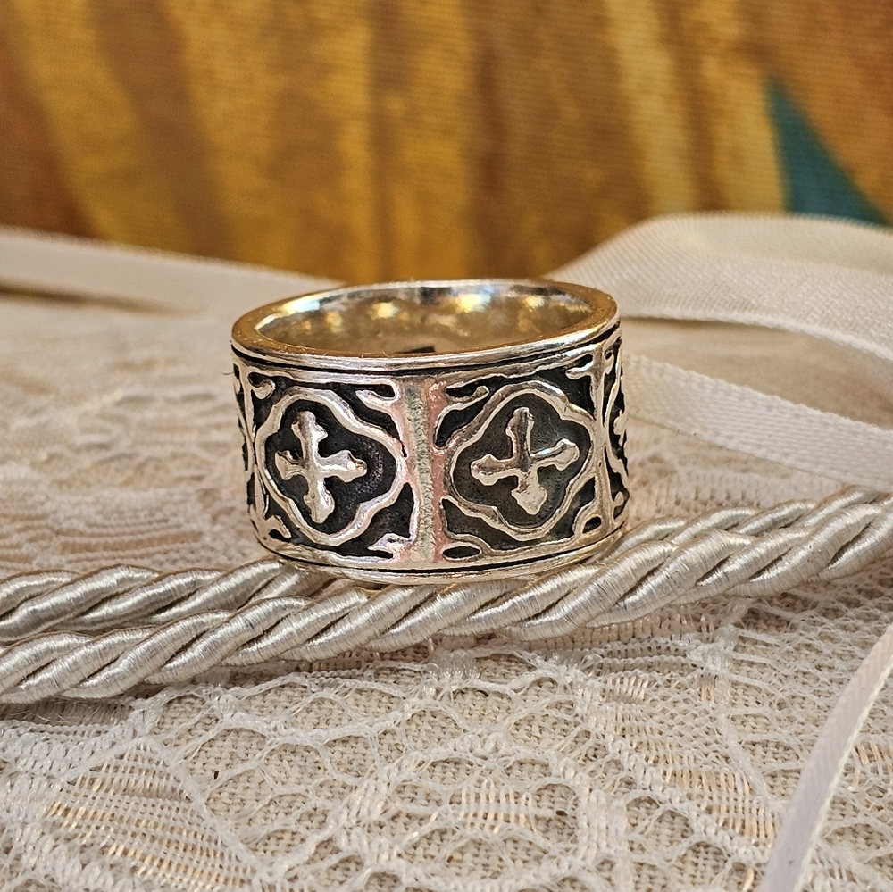 Gothic 925 Sterling Silver Medieval Crosses Ring Size 5.75-6 - Picture 5 of 14